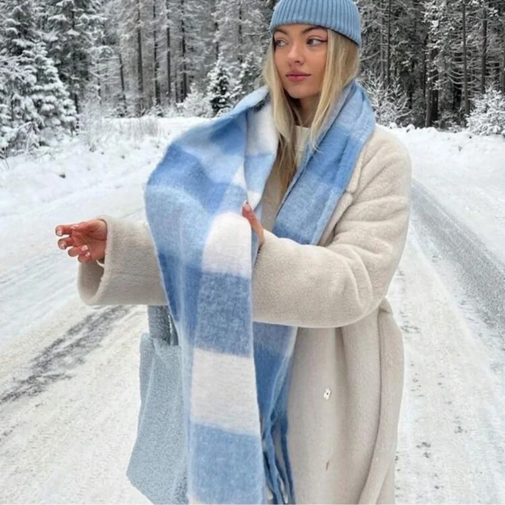 New bleu sky and white clouds Mohair Scarf Fuzzy 82.68 × 15.75 inches Wrap